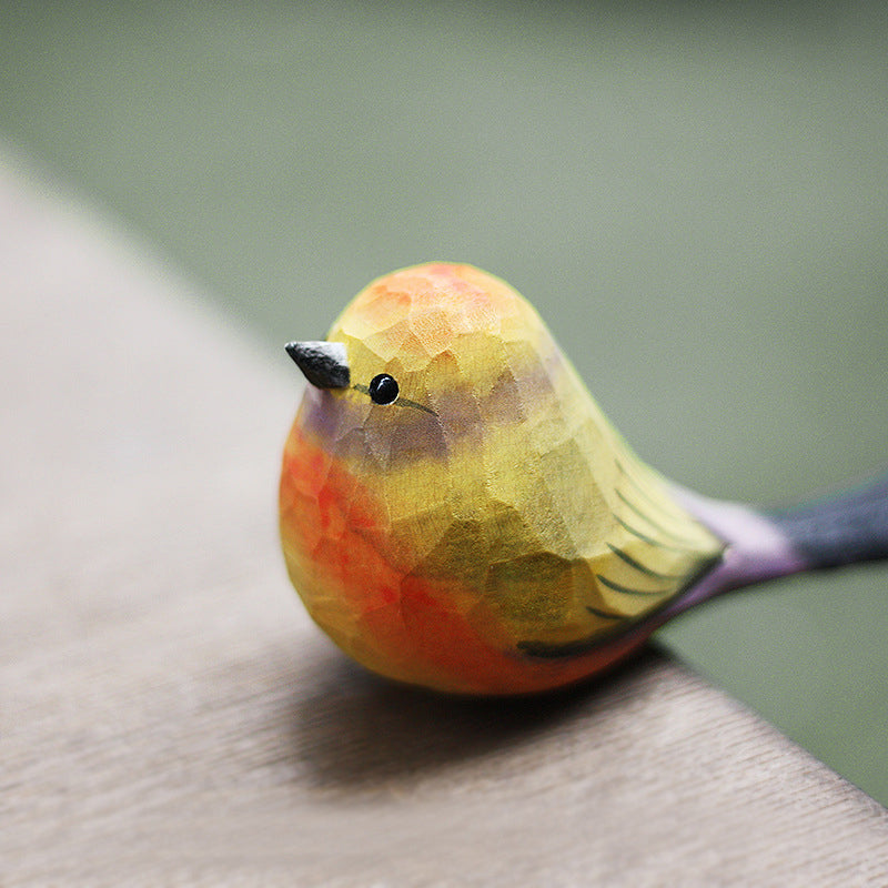 Fat Chirp Bird Wood Carving Ornament