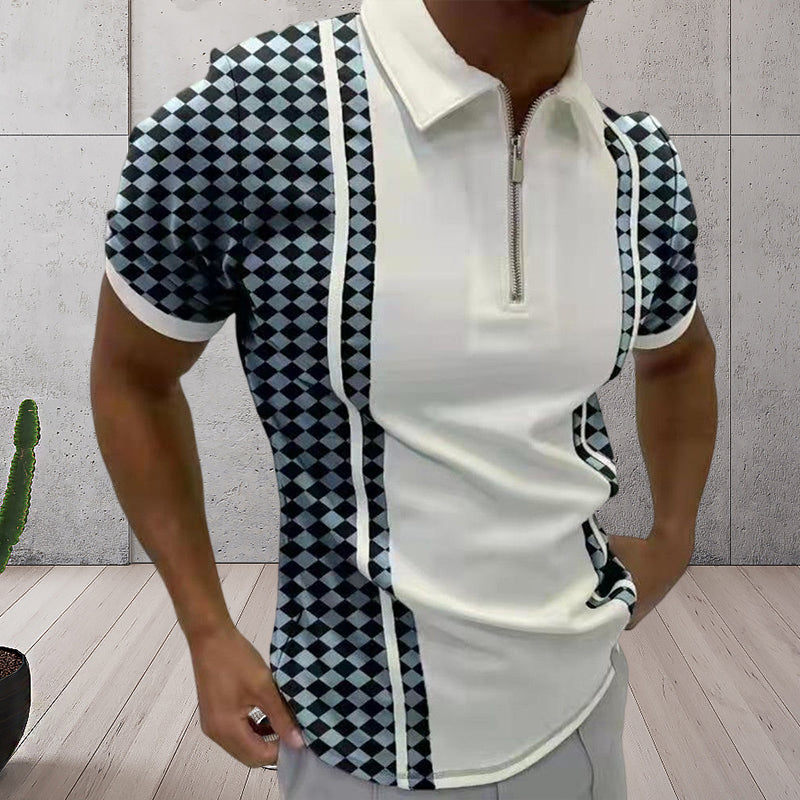 Polo t-skjorte med glidelås og fargeblokk