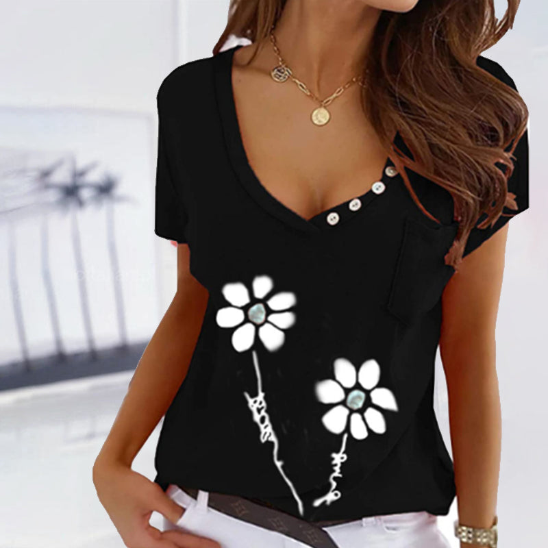T-skjorte med korte ermer og blomster mønster