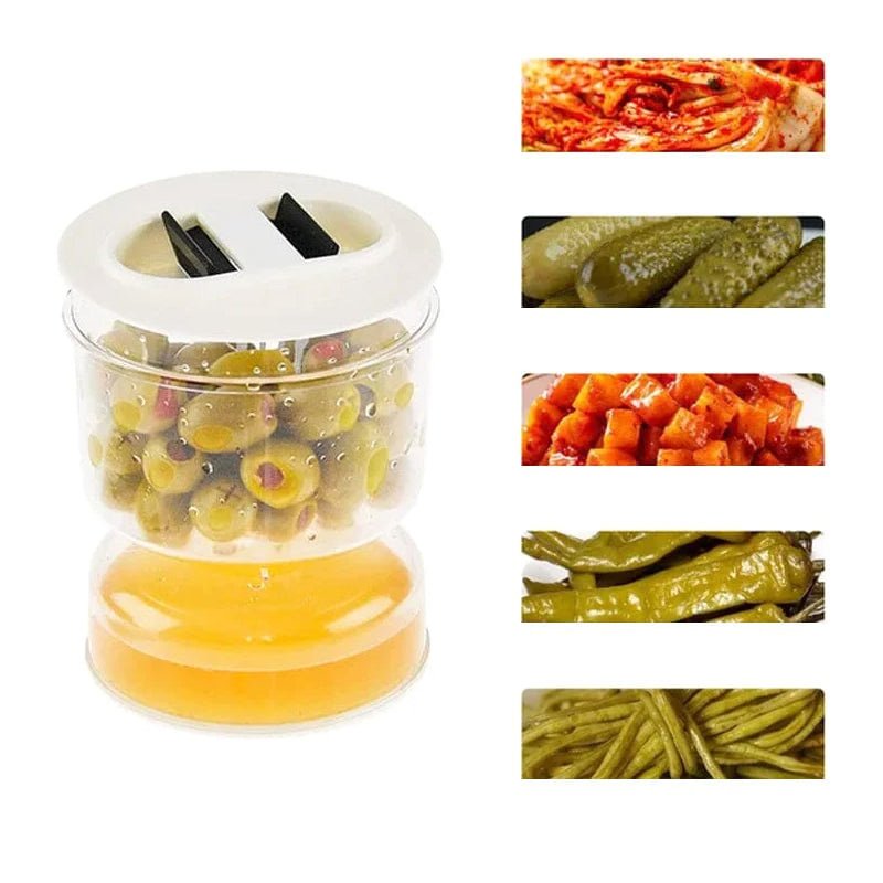 Sylteagurk og olivenkrukkebeholder med sil