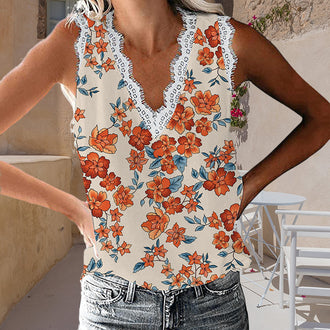 V-hals tank topp med blonder