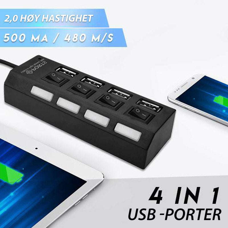 Flere porter høyhastighets USB-hub