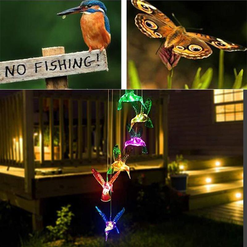 Fargeskiftende Solar LED Vanntett Hummingbird Wind Chimes
