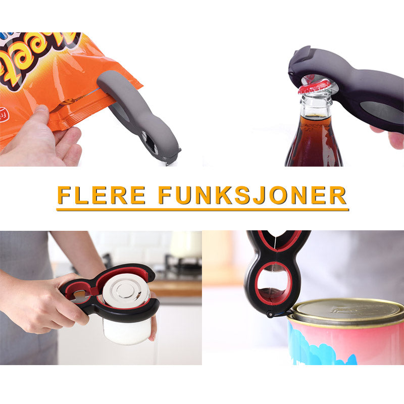 6 in1 multifunksjonell flaskeåpner