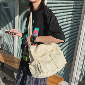 Lerret Ensfarget Messenger Bag