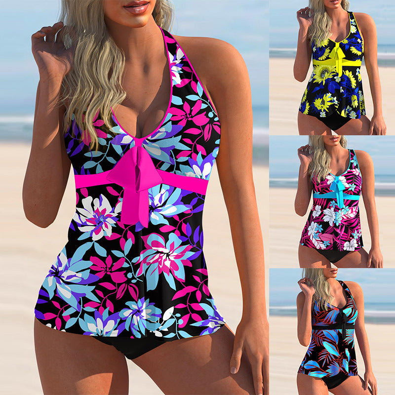 Halter tankini sett med blomstertrykk