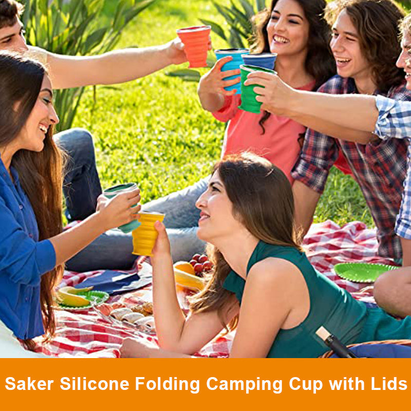 Saker Silikon Folding Camping Cup med lokk