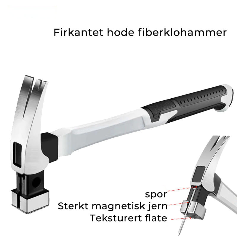 Hammer med automatisk magnetisk spikeruttrekkingsspor for trebearbeiding
