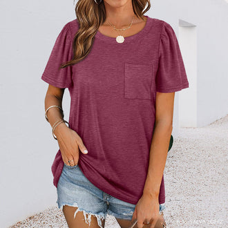 T-skjorte med rund hals og lomme