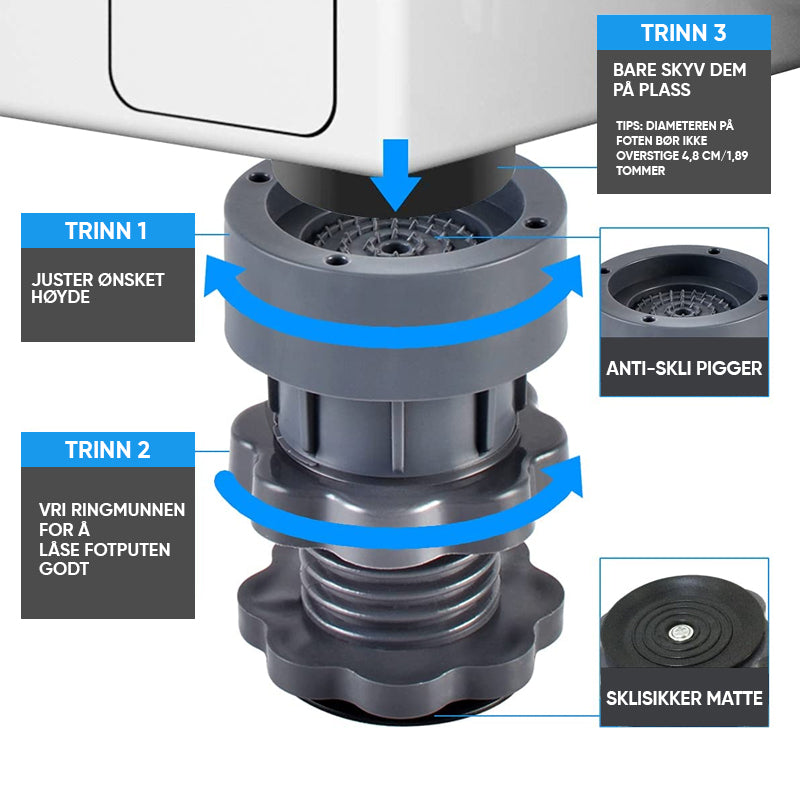 4 Stk Justerbar Høyde Vaskemaskinstøtte