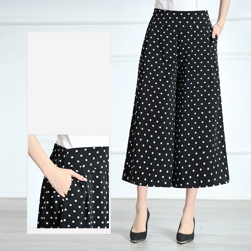 Svarte polkaprikkede chiffon-culottes