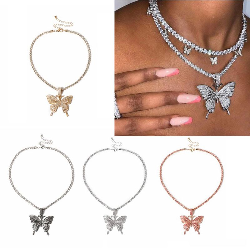 Crystal Pave Butterfly anheng halskjede