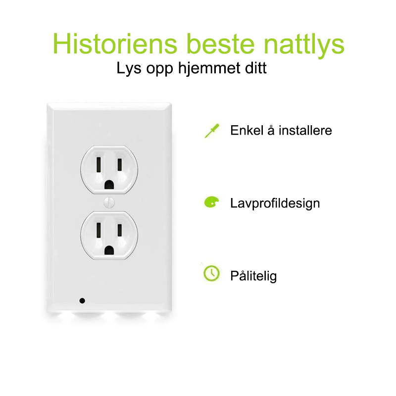 Uttaksveggplate med LED nattlys