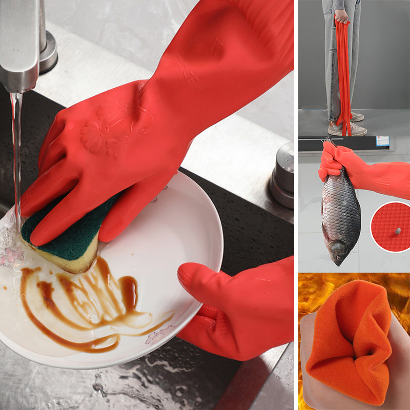 Thickened and Lengthened Latex Dishwashing Gloves